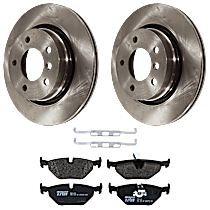 4-Piece Kit Rear Brake Disc and Pad Kit, Plain Surface, 5 Lugs, Semi-metallic, 2.8L 6Cyl,  Includes (2) Brake Disc and (1) Brake Pad Set