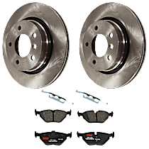 4-Piece Kit Rear Brake Disc and Pad Kit, Plain Surface, 5 Lugs, Semi-metallic, 2.8L 6Cyl,  Includes (2) Brake Disc and (1) Brake Pad Set