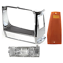 3-Piece Kit Driver Side Headlight Door with Side Marker and Turn Signal Light, Chrome