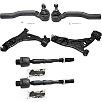 6-Piece Kit Front, Driver and Passenger Side, Lower Control Arm, Requires use of M12 x 1.75 bolts in bushing, All Wheel Drive/Front Wheel Drive, includes Tie Rod Ends