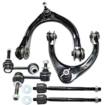 6-Piece Kit Front, Driver and Passenger Side, Upper Control Arm Kit, Rear Wheel Drive,  Includes (2) Control Arm, (2) Sway Bar Link, and (2) Tie Rod End