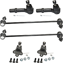 6-Piece Kit Front, Driver and Passenger Side Suspension Kit, includes (2) Ball Joint, (2) Sway Bar Link, and (2) Tie Rod End