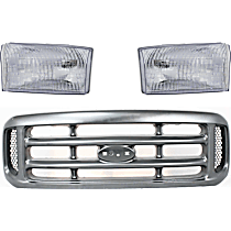 3-Piece Kit Grille, Painted Silver,  Includes (1) Grille Assembly and (2) Headlight