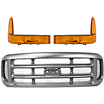 3-Piece Kit Grille, Painted Silver,  Includes (2) Corner Light and (1) Grille Assembly