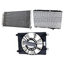 3-Piece Kit A/C Condenser, 2.4L 4Cyl,  Includes (1) A/C Condenser, (1) Cooling Fan Assembly, and (1) Radiator