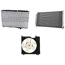 3-Piece Kit A/C Condenser, 2.4L 4Cyl,  Includes (1) A/C Condenser, (1) Cooling Fan Assembly, and (1) Radiator