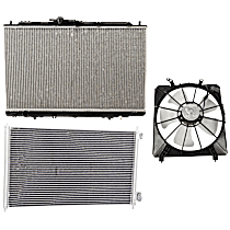 3-Piece Kit A/C Condenser, 3.2L 6Cyl,  Includes (1) A/C Condenser, (1) Cooling Fan Assembly, and (1) Radiator