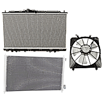 3-Piece Kit A/C Condenser, 3.2L 6Cyl,  Includes (1) A/C Condenser, (1) Cooling Fan Assembly, and (1) Radiator