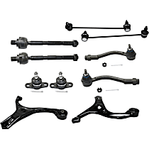 10-Piece Kit Front, Driver and Passenger Side, Lower Control Arm, FWD, Power Steering, includes (4)Tie Rod End, (2)Ball Joint, (2)Control Arm and (2)Sway Bar Link