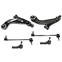6-Piece Kit Front, Driver and Passenger Side, Lower Control Arm, includes (2)Control Arm, (2)Sway Bar Link and (2)Tie Rod End