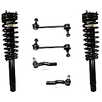 6-Piece Kit Front, Driver and Passenger Side Fully Loaded Strut, includes (2)Shock Absorber and Strut Assembly, (2)Sway Bar Link and (2)Tie Rod End