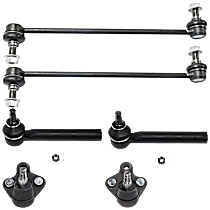 6-Piece Kit Front, Driver and Passenger Side, Lower Ball Joint, North American Production Identified By 1st Digit Of VIN 1,2,3,4,5, includes (2)Ball Joint, (2)Sway Bar Link and (2)Tie Rod End