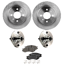 6-Piece Kit Front, Driver and Passenger Side Wheel Hub, 4 Lugs, With Bearing, includes (2)Brake Disc, (2)Wheel Hub and (1)Brake Pad Set