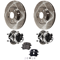 6-Piece Kit Front, Driver and Passenger Side Wheel Hub, 4-Wheel ABS, Turbocharged, 5 Lugs, With Bearing, With Sensor,  Includes (2) Brake Disc, (1) Brake Pad Set, and (2) Wheel Hub