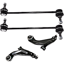 4-Piece Kit Front, Driver and Passenger Side, Lower Control Arm, AWD, includes (2)Control Arm and (2)Sway Bar Link