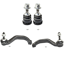 4-Piece Kit Front, Driver and Passenger Side, Lower Ball Joint, For Models With 16mm Stud Diameter, includes (2)Ball Joint and (2)Tie Rod End