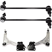 4-Piece Kit Front, Driver and Passenger Side, Lower Control Arm, includes (2)Control Arm and (2)Sway Bar Link