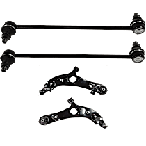 4-Piece Kit Front, Driver and Passenger Side, Lower Control Arm, includes (2)Control Arm and (2)Sway Bar Link