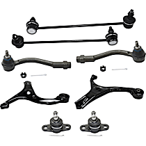 8-Piece Kit Front, Driver and Passenger Side, Lower Control Arm, FWD, Power Steering, includes (2)Ball Joint, (2)Control Arm, (2)Sway Bar Link and (2)Tie Rod End