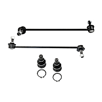 4-Piece Kit Front, Driver and Passenger Side, Lower Ball Joint, includes (2)Ball Joint and (2)Sway Bar Link