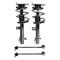 4-Piece Kit Front, Driver and Passenger Side Fully Loaded Strut, Production Date From March 2002, includes (2)Shock Absorber and Strut Assembly and (2)Sway Bar Link