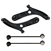 4-Piece Kit Front, Driver and Passenger Side, Lower Control Arm, includes (2)Control Arm and (2)Sway Bar Link