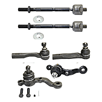 6-Piece Kit Front, Driver and Passenger Side, Lower Ball Joint, includes (4)Tie Rod End and(2)Ball Joint