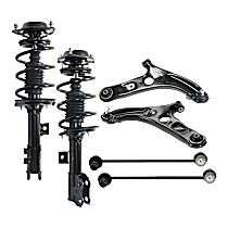 6-Piece Kit Front, Driver and Passenger Side Fully Loaded Strut, Sedan,  Includes (2) Control Arm, (2) Fully Loaded Strut, and (2) Sway Bar Link