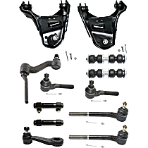 12-Piece Kit Front, Driver and Passenger Side, Upper Control Arm Kit, 4WD, With 11/16 (in) x 18 Threads, Includes (2) Control Arm, (1) Idler Arm, (1) Pitman Arm, (2) Sway Bar Link, (2) Tie Rod Adjusting Sleeve, and (4) Tie Rod End
