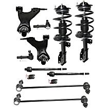 Front, Driver and Passenger Side, Lower Control Arm Kit, All Wheel Drive and Front Wheel Drive, includes Shock Absorber and Strut Assembly, Sway Bar Links, and Tie Rod Ends