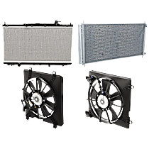 4-Piece Kit A/C Condenser, 2.4L 4Cyl,  Includes (1) A/C Condenser, (2) Cooling Fan Assembly, and (1) Radiator