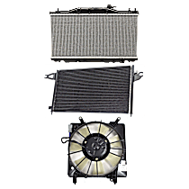 3-Piece Kit A/C Condenser, 2.0L 4Cyl,  Includes (1) A/C Condenser, (1) Cooling Fan Assembly, and (1) Radiator