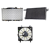 3-Piece Kit A/C Condenser, 2.0L 4Cyl,  Includes (1) A/C Condenser, (1) Cooling Fan Assembly, and (1) Radiator