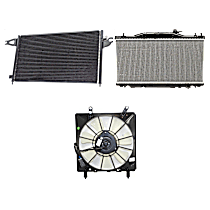 3-Piece Kit A/C Condenser, 2.0L 4Cyl,  Includes (1) A/C Condenser, (1) Cooling Fan Assembly, and (1) Radiator