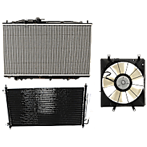 3-Piece Kit A/C Condenser, 3.2L 6Cyl,  Includes (1) A/C Condenser, (1) Cooling Fan Assembly, and (1) Radiator