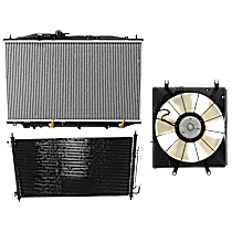 3-Piece Kit A/C Condenser, 3.5L 6Cyl,  Includes (1) A/C Condenser, (1) Cooling Fan Assembly, and (1) Radiator