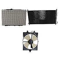 3-Piece Kit A/C Condenser, 3.2L 6Cyl,  Includes (1) A/C Condenser, (1) Cooling Fan Assembly, and (1) Radiator