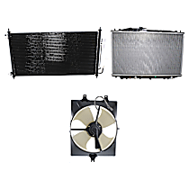 3-Piece Kit A/C Condenser, 3.2L 6Cyl,  Includes (1) A/C Condenser, (1) Cooling Fan Assembly, and (1) Radiator