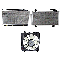 3-Piece Kit A/C Condenser, Sedan, 2.4L 4Cyl,  Includes (1) A/C Condenser, (1) Cooling Fan Assembly, and (1) Radiator