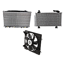 3-Piece Kit A/C Condenser, 2.4L 4Cyl,  Includes (1) A/C Condenser, (1) Cooling Fan Assembly, and (1) Radiator