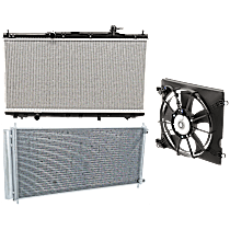 3-Piece Kit A/C Condenser, 2.4L 4Cyl,  Includes (1) A/C Condenser, (1) Cooling Fan Assembly, and (1) Radiator