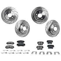 8-Piece Kit Front and Rear Brake Disc and Pad Kit, Cross-drilled and Slotted, 5 Lugs, Ceramic, Includes (4) Brake Disc and (2) Brake Pad Set