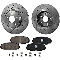 Front Brake Disc and Pad Kit, Cross-drilled and Slotted, Ceramic Pad Material, Pro-Line Series