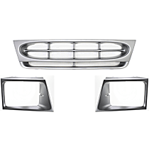 3-Piece Kit Grille Assembly with Headlight Doors, Painted Silver Shell and Insert, For Models With Sealed Beam Headlights