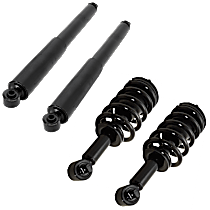 4-Piece Kit Front and Rear, Driver and Passenger Side Shock and Fully Loaded Strut, RWD, (Exc. Electronic Susp.), Without Magnetic Ride Control Suspension, includes (2) Loaded Strut and (2) Shock Absorber