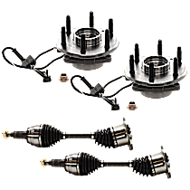 4-Piece Kit Front, Driver and Passenger Side Wheel Hub,  With 6 Stud Hub, AWD, 6 Lugs, With Bearing, With Sensor,  Includes (2) Axle Assembly and (2) Wheel Hub