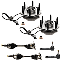 6-Piece Kit Front, Driver and Passenger Side Suspension Includes Axle Assemblies, Tie Rod Ends, and Wheel Hubs, AWD/4WD
