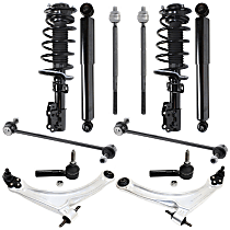 12-Piece Kit Front and Rear Suspension Kit, FWD, For Models With FE1 Suspension, For Models With FE3 Suspension, 11.8 (in) Center to Center, includes (2) Control Arm, (2) Loaded Strut, (2) Shock Absorber, (2) Sway Bar Link, and (4) Tie Rod End
