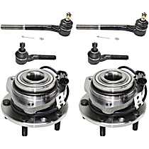 6-Piece Kit Front, Driver and Passenger Side Wheel Hub with Tie Rod Ends, 5 Lugs with Bearing with Sensor, Four Wheel Drive/All Wheel Drive