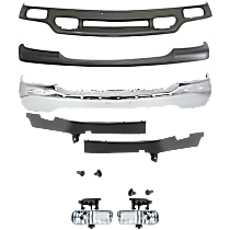 7-Piece Kit, Front Bumper, Chrome, Includes (1) Bumper, (3) Bumper Trim, (2) Fog Light, and (1) Valance